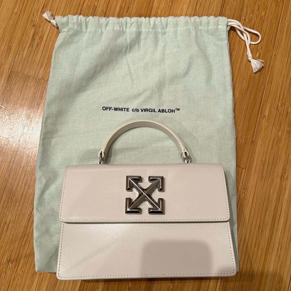 Off-White Jitney 1.4 tote with leather shoulder strap and dust bag